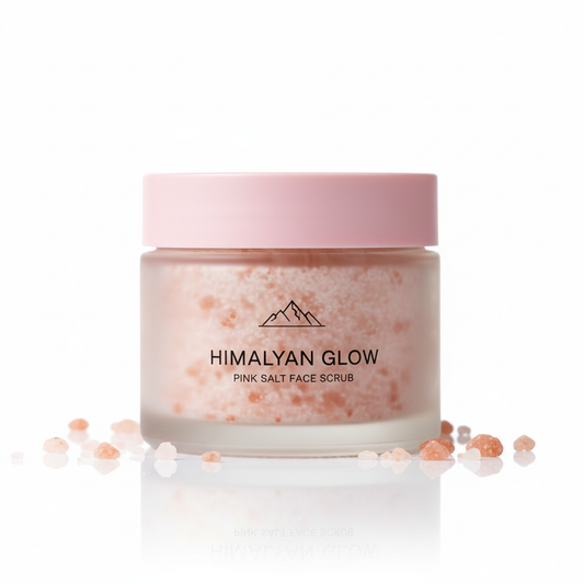 Pink Himalayan Salt Face and Body Scrub jar on white background