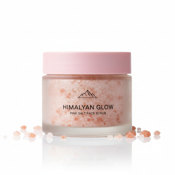 Pink Himalayan Salt Face and Body Scrub jar on white background