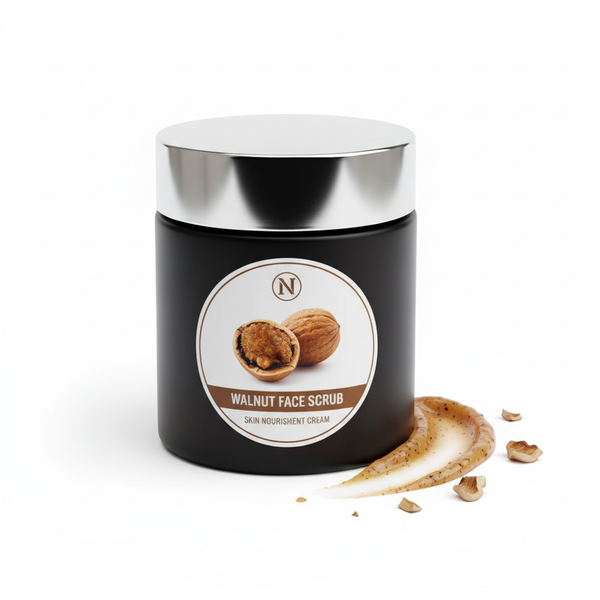 Walnut and Oatmeal Face Scrub jar on white background